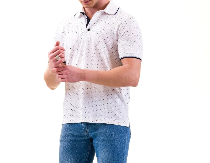 Men's Shirts with Patchwork SleevesWHITE DOT POLO SHIRT