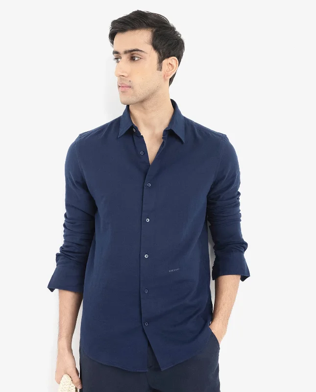 Men's Geometric Print Shirts for a Modern TwistRare Rabbit Men Layerr-2 Navy Cotton Fabric Full Sleeve Regular Fit Solid Shirt Men's Geometric Print Shirts for a Modern TwistRare Rabbit Men Layerr-2 Navy Cotton Fabric Full Sleeve Regular Fit Solid Shirt