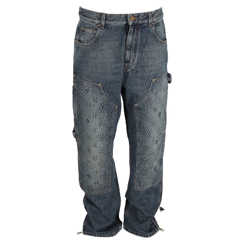 Men's Jeans with Elastic WaistbandsLouis Vuitton Monogram Workwear Denim Carpenter Pants in Blue Cotton