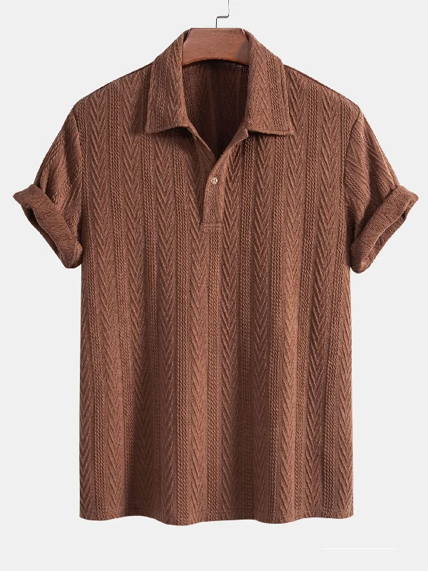 Men's Shirts with Roll-Up SleevesKnitted Geometric Jacquard Polo