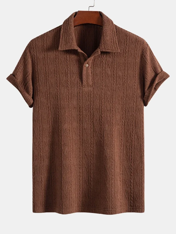Men's Shirts with Logo EmbossmentsKnitted Rhombus Geometric Jacquard Polo