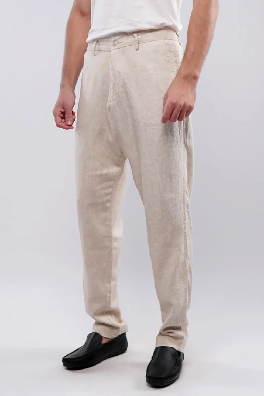 Men's Pants with Ripped and Distressed DetailsTextured Linen Pants - Cream