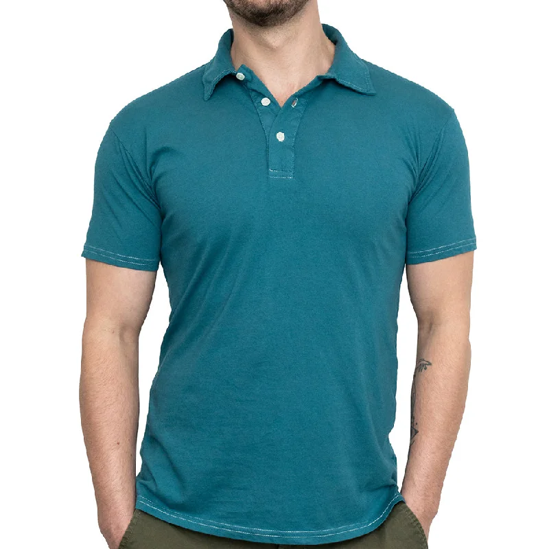 Men's Shirts with Hook-and-Loop ClosuresOrganic Cotton Jersey Polo Shirt in Teal Blue Men's Shirts with Hook-and-Loop ClosuresOrganic Cotton Jersey Polo Shirt in Teal Blue