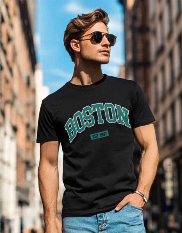 Men's Shirts with Hidden PocketsBoston Black Regular Fit Printed T-shirt