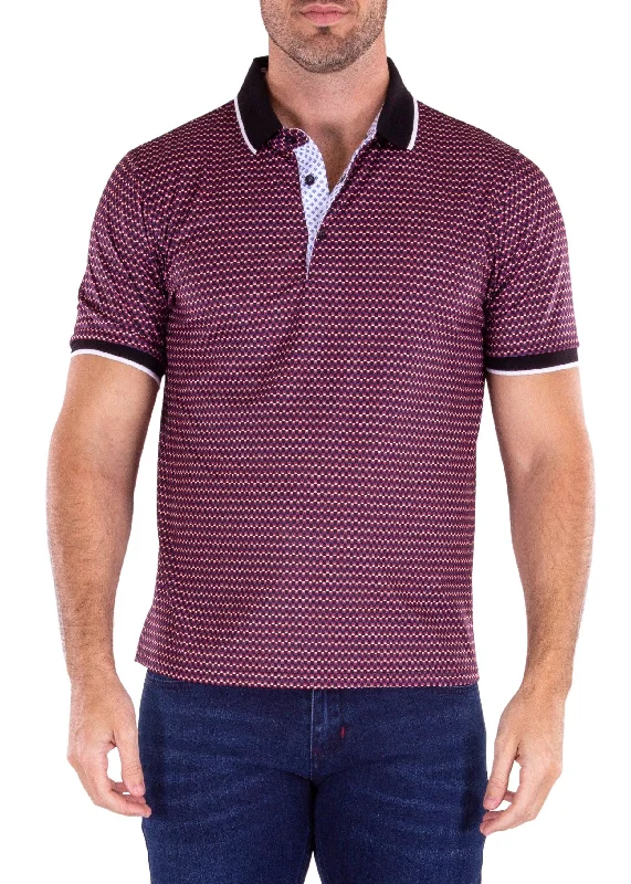 Men's Shirts with Wingtip CollarsGeometric Pattern Printed Black Polo Shirt