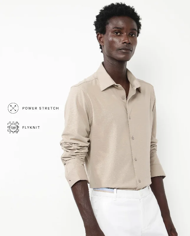Men's Insulated Shirts for Cold WeatherRare Rabbit Men's Flyknit Beige Cotton Polyester Fabric Full Sleeves Knitted Solid Shirt Men's Insulated Shirts for Cold WeatherRare Rabbit Men's Flyknit Beige Cotton Polyester Fabric Full Sleeves Knitted Solid Shirt