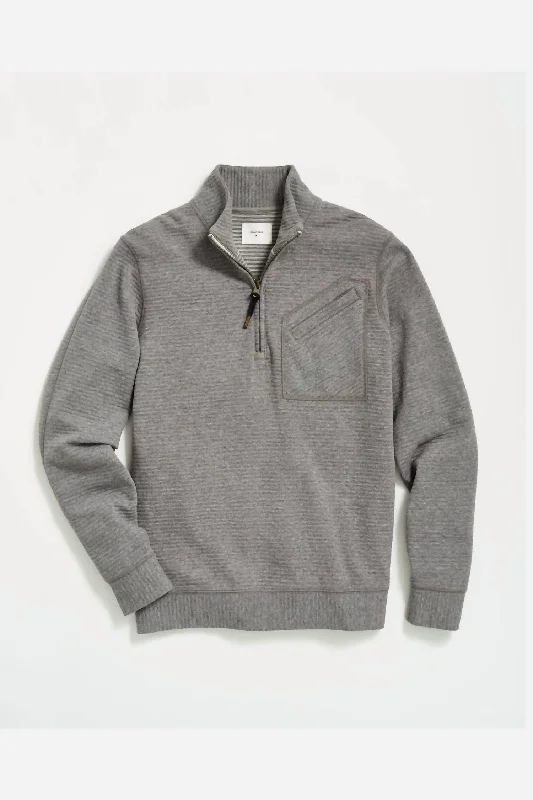 Quilted Half Zip In Medium Grey