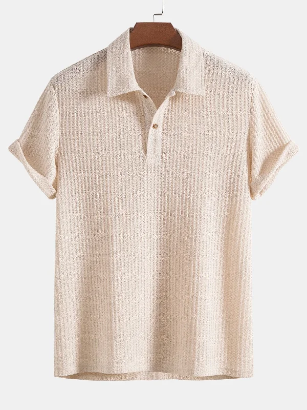Casual Men's T-ShirtsKnitted Waffle Polo Shirt