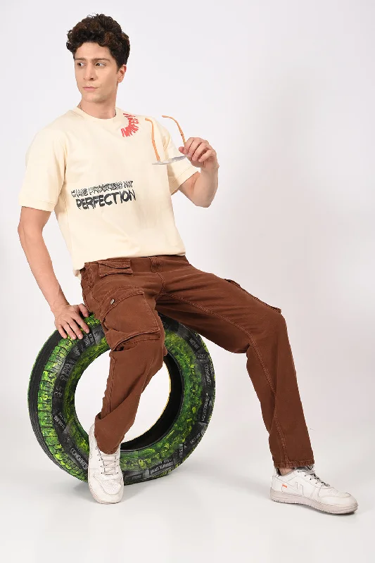 Men's Shirts with Velcro ClosuresBeige Imperfect Half Sleeve T-shirt