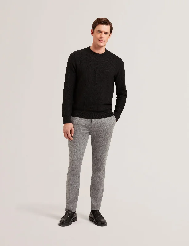 Men's Shirts with Snap ButtonsJamals Long Sleeve Herringbone Stitch Crew Neck Black