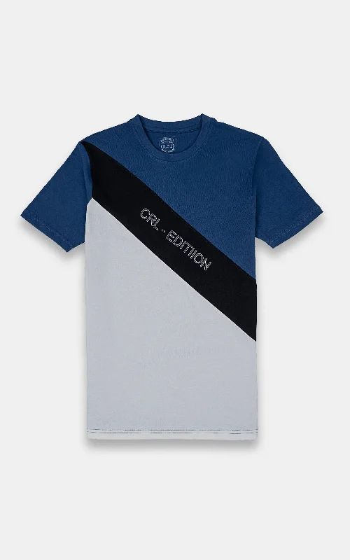 Men's Shirts with Abstract DesignsCUT AND SEW T-SHIRT BLUE