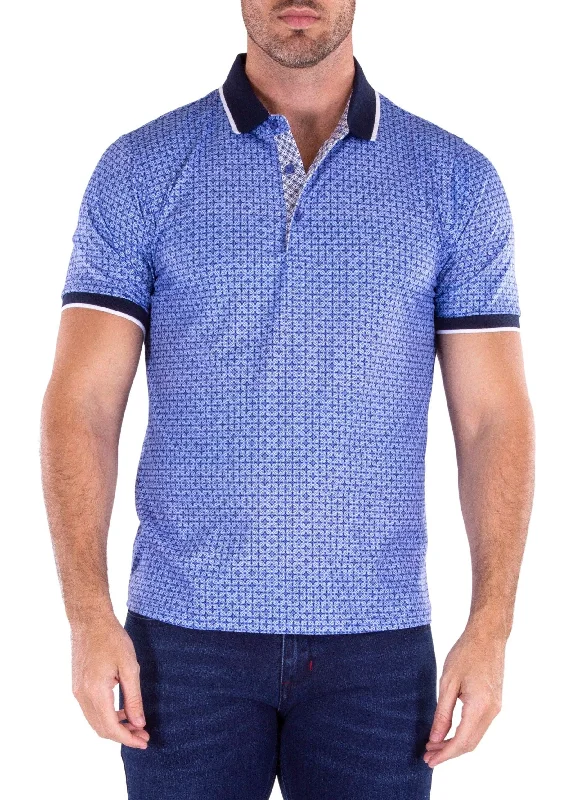 Men's Shirts with Graphic SleevesBlue Half Button Polo Shirt
