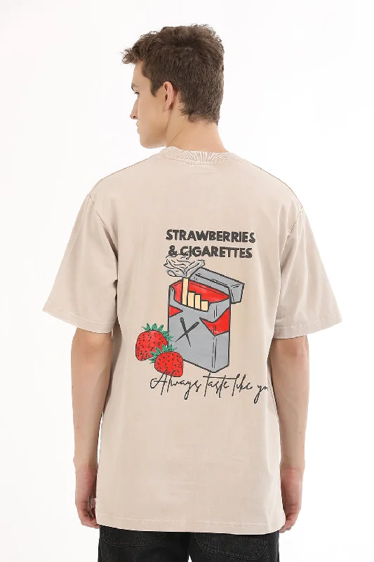 Men's Shirts with Zippered PocketsCream Melancholy Drip Half Sleeve Tshirt