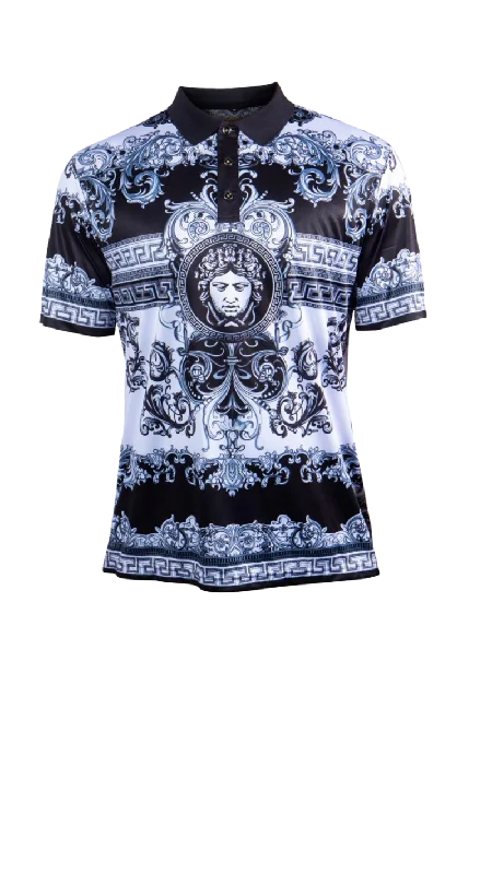 Men's Shirts with Cowl NecksPrestige black and white paisley polo shirt men's fashion design t-shirt Men's Shirts with Cowl NecksPrestige black and white paisley polo shirt men's fashion design t-shirt