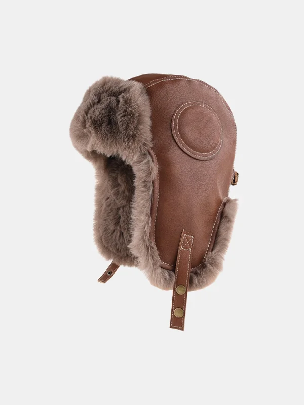 Vibrant Baseball HatsFaux Leather Plush  Aviator Trooper Trapper Hat