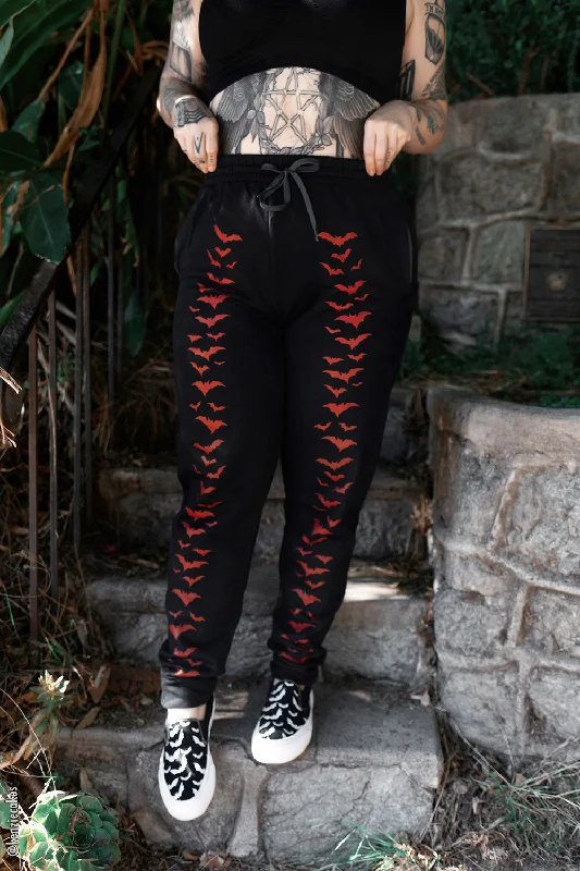 Men's Pants with Belt LoopsVampire Bat Joggers [RED BATS]