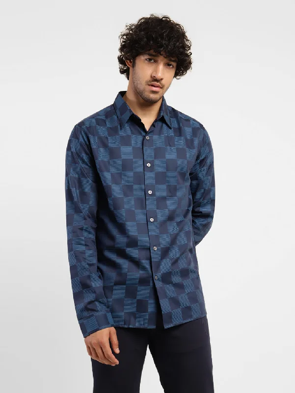 Men's Floral Print Shirts for Spring and SummerMen's Checkered Slim Fit Shirt Blue