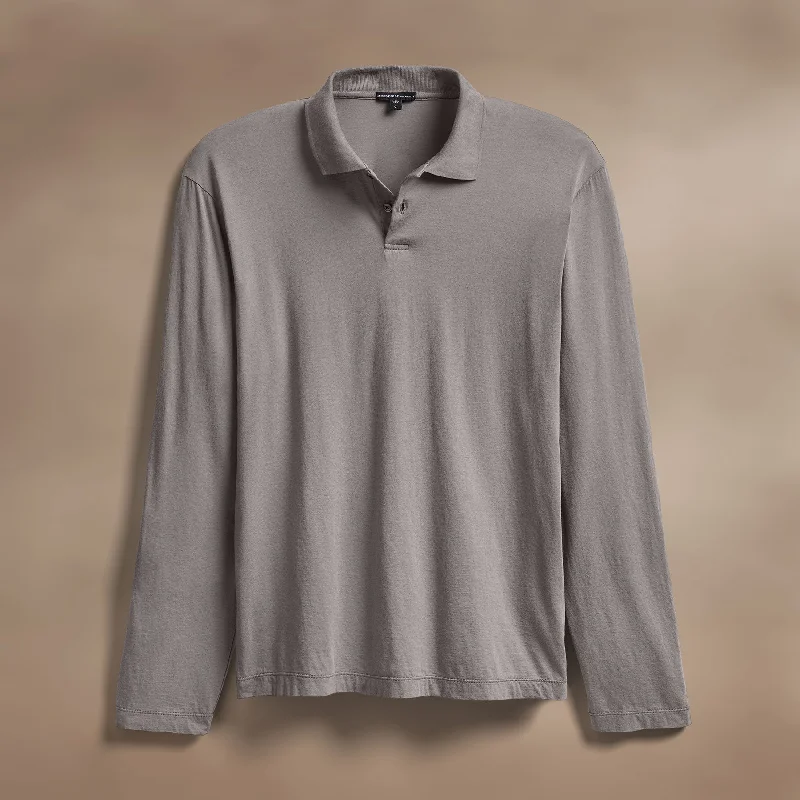 Men's Shirts with Abstract DesignsLuxe Lotus Jersey Long Sleeve Polo - Wolf