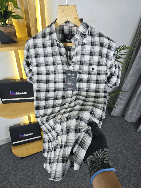 Men's French-Cuff Shirts for a Sophisticated EdgeClassic Black Plaid in white Check Shirt- 100% Cotton Comfort Men's French-Cuff Shirts for a Sophisticated EdgeClassic Black Plaid in white Check Shirt- 100% Cotton Comfort