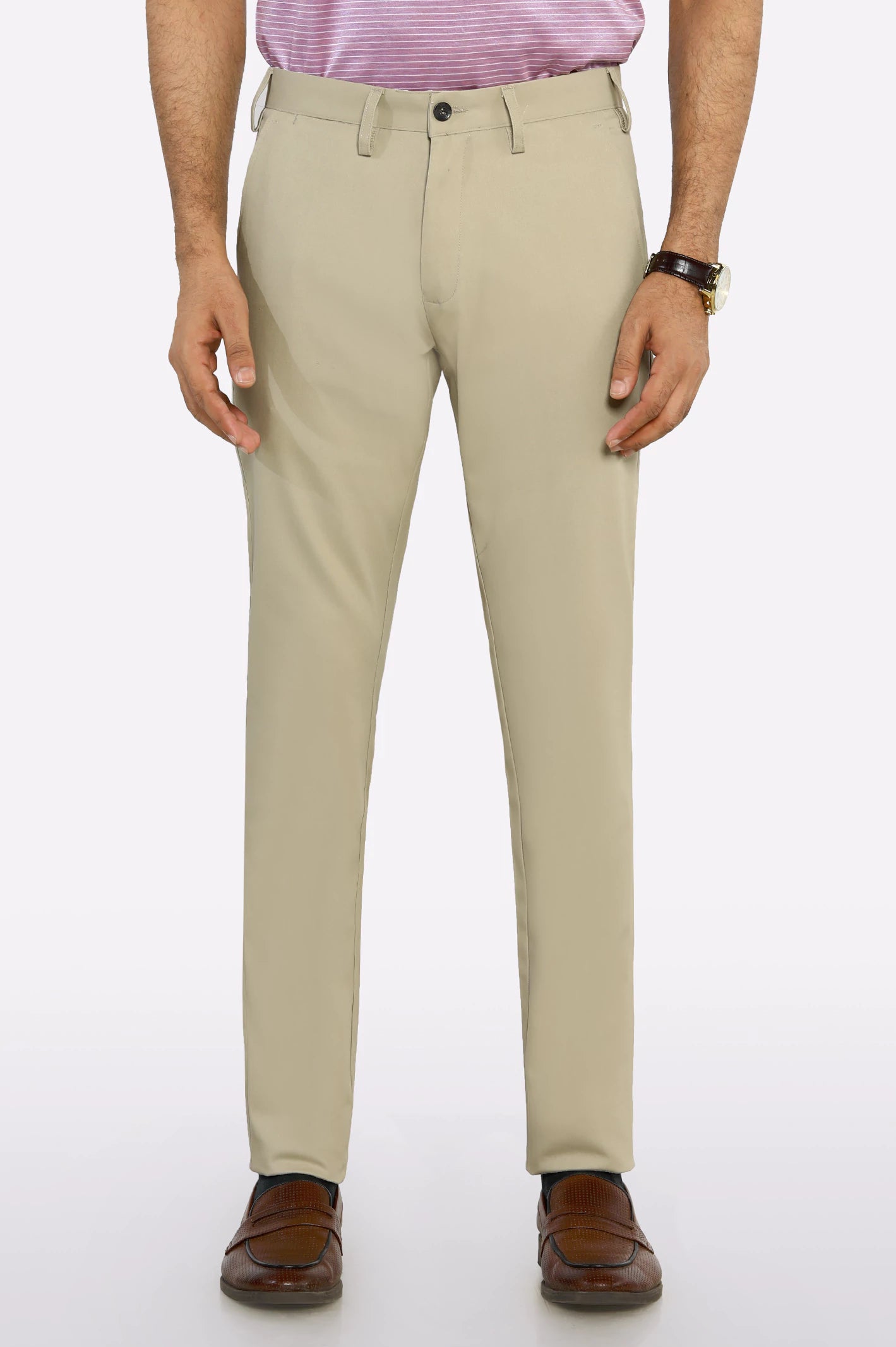 Men's Pants with Button-CuffsLight Khaki Smart Fit Cotton Chino