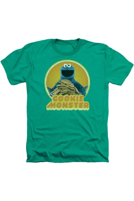 Men's Shirts with Barrel CuffsSesame Street Cookie Iron On Adult Heather T-Shirt