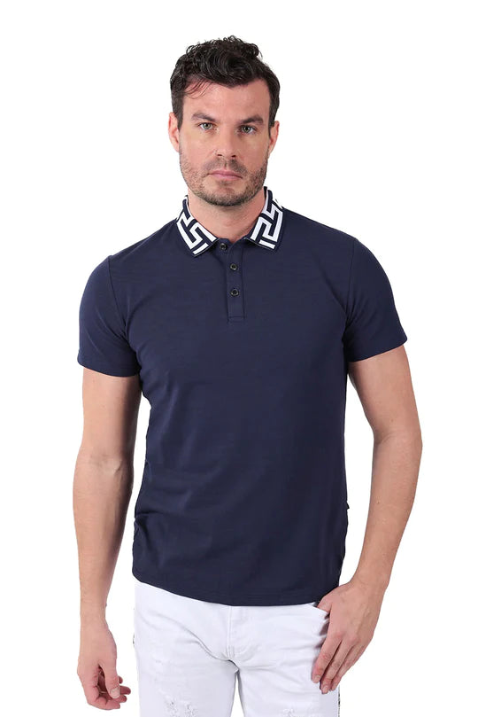 Men's Casual Shirts for Everyday WearBarabas Men's Blue solid color Polo Greek Key Collar Short-sleeve T-shirt Men's Casual Shirts for Everyday WearBarabas Men's Blue solid color Polo Greek Key Collar Short-sleeve T-shirt