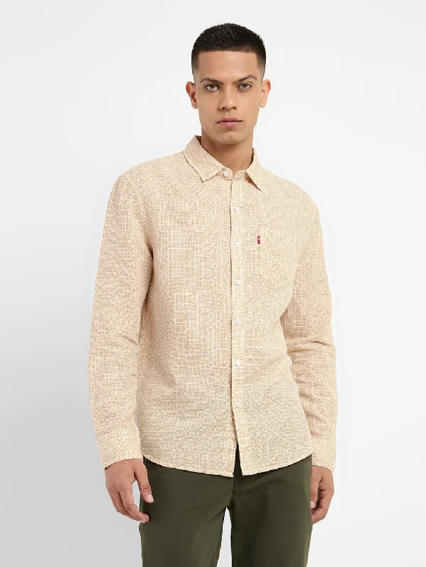 Men's Denim Shirts for a Rugged LookMen's Geometric Print Slim Fit Linen Shirt