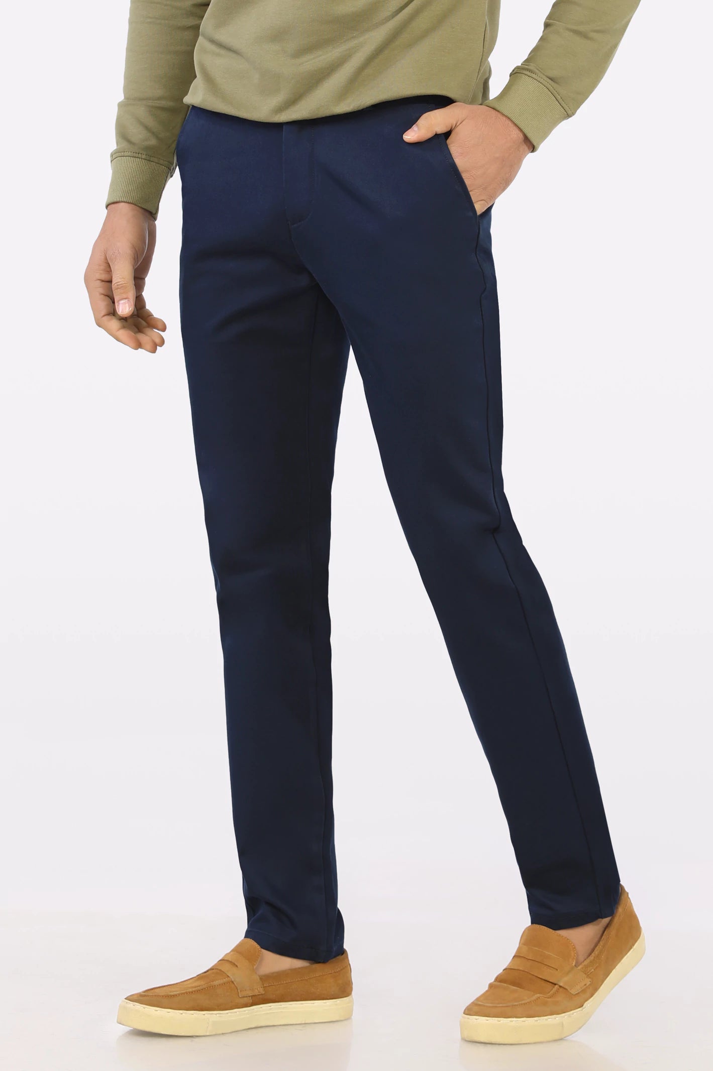 Men's Pants with UV ProtectionDark Blue Smart Fit Cotton Chino
