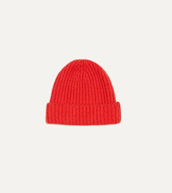 Women's Beanie CapsOrange Cashmere Ribbed Knit Cap