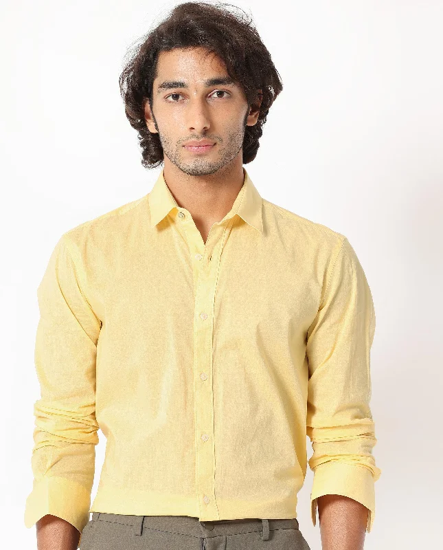 Men's Tailored Shirts for a Sharp AppearanceRare Rabbit Men's Flees Yellow Cotton Fabric Full Sleeves Solid Shirt
