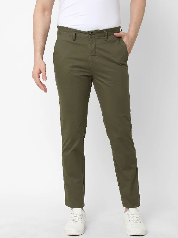 Lightweight Men's Linen PantsMen's Olive Cotton Lycra Slim Fit Pant
