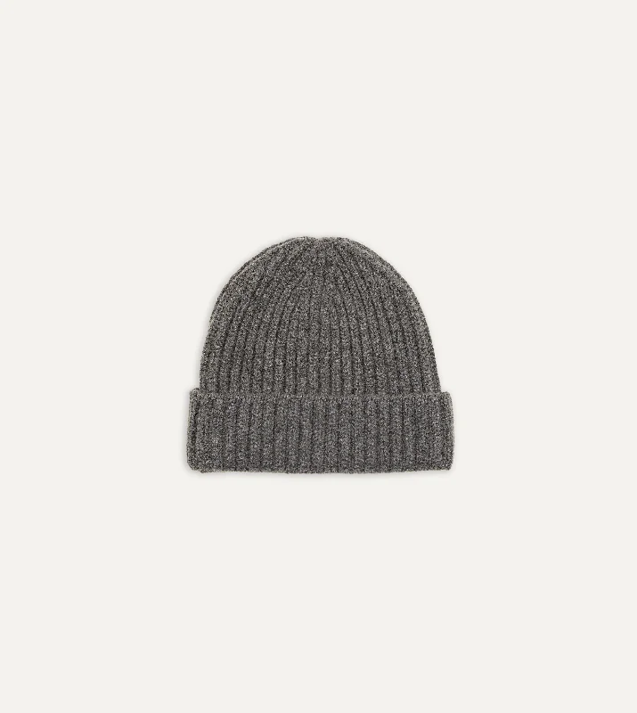 Elegant Derby CapsCharcoal Cashmere Ribbed Knit Cap