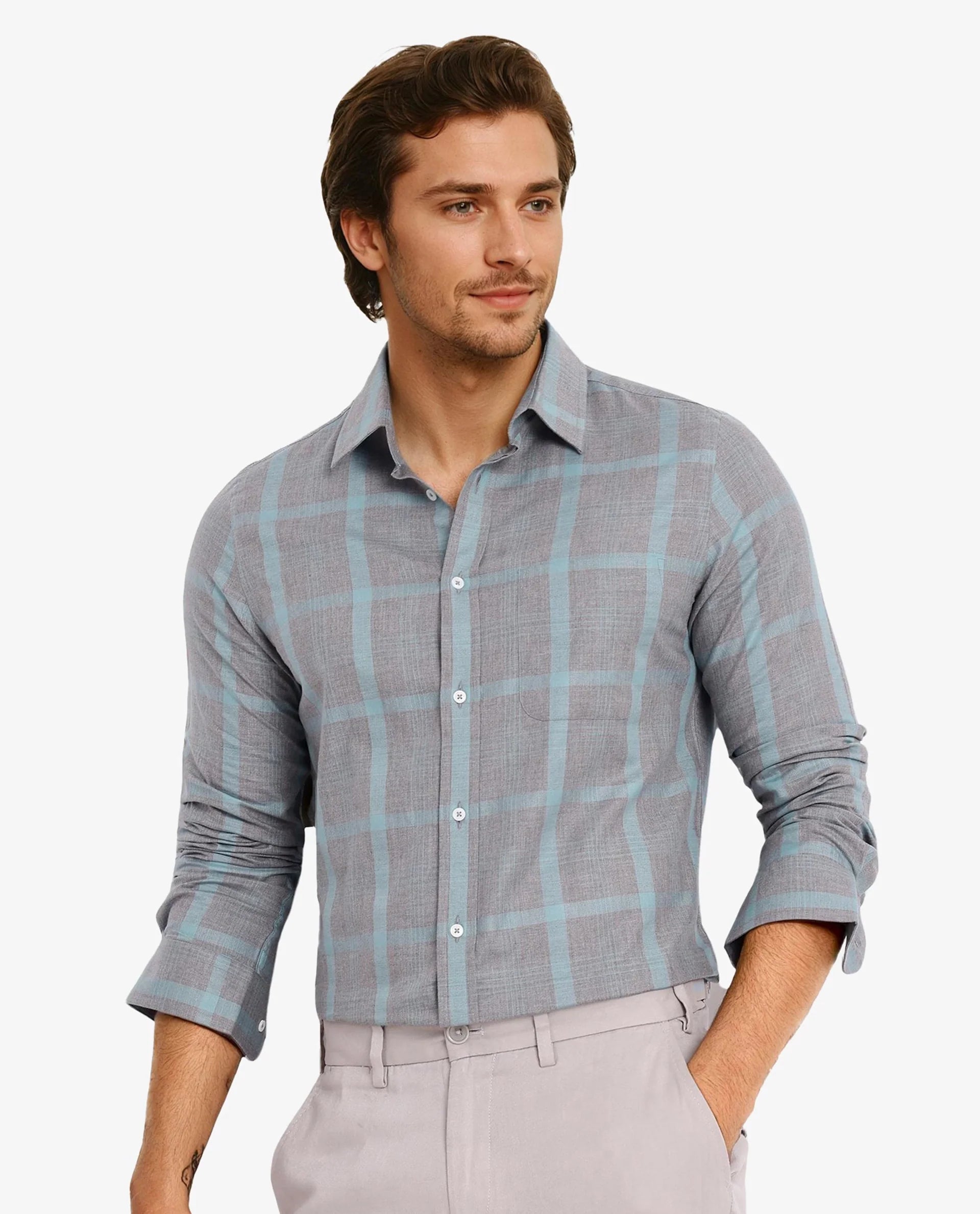 Men's Striped Long-Sleeve Shirts for a Maritime FeelRare Rabbit Men Dofy Grey Cotton Fabric Full Sleeve Regular Fit Checks Shirt Men's Striped Long-Sleeve Shirts for a Maritime FeelRare Rabbit Men Dofy Grey Cotton Fabric Full Sleeve Regular Fit Checks Shirt