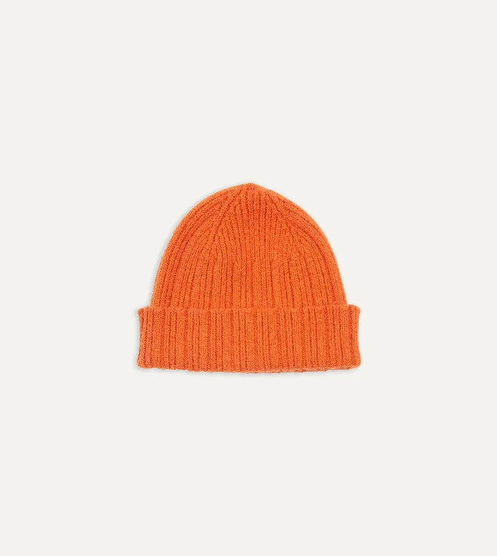 Affordable Winter BeaniesOrange Angora Lambswool Ribbed Knit Cap