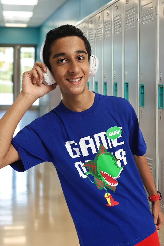 Men's Shirts with Drawstring WaistbandsGame Over Royal Blue Oversized Graphic Front Printed Boys T-shirt Men's Shirts with Drawstring WaistbandsGame Over Royal Blue Oversized Graphic Front Printed Boys T-shirt