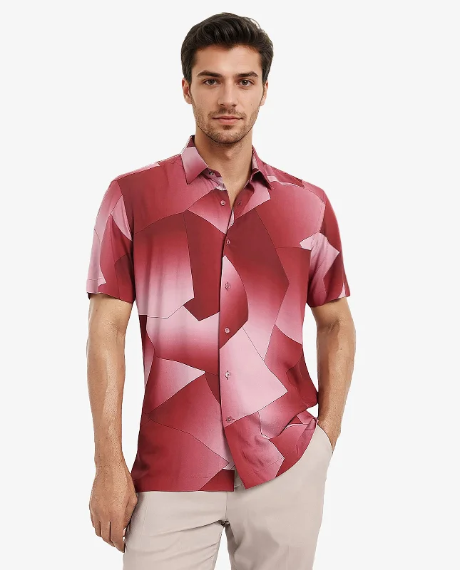 Men's Hawaiian Shirts for a Tropical VibeRare Rabbit Men's Caplets Red Modal Fabric Abstract Print Half Sleeves Shirt Men's Hawaiian Shirts for a Tropical VibeRare Rabbit Men's Caplets Red Modal Fabric Abstract Print Half Sleeves Shirt