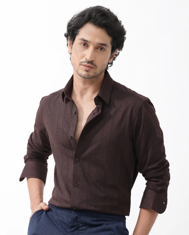 Men's Solid-Color Block Shirts for a Bold StatementRare Rabbit Mens Vert LS Dark Brown Cotton Fabric Full Sleeves Solid Self Stripe Shirt Men's Solid-Color Block Shirts for a Bold StatementRare Rabbit Mens Vert LS Dark Brown Cotton Fabric Full Sleeves Solid Self Stripe Shirt