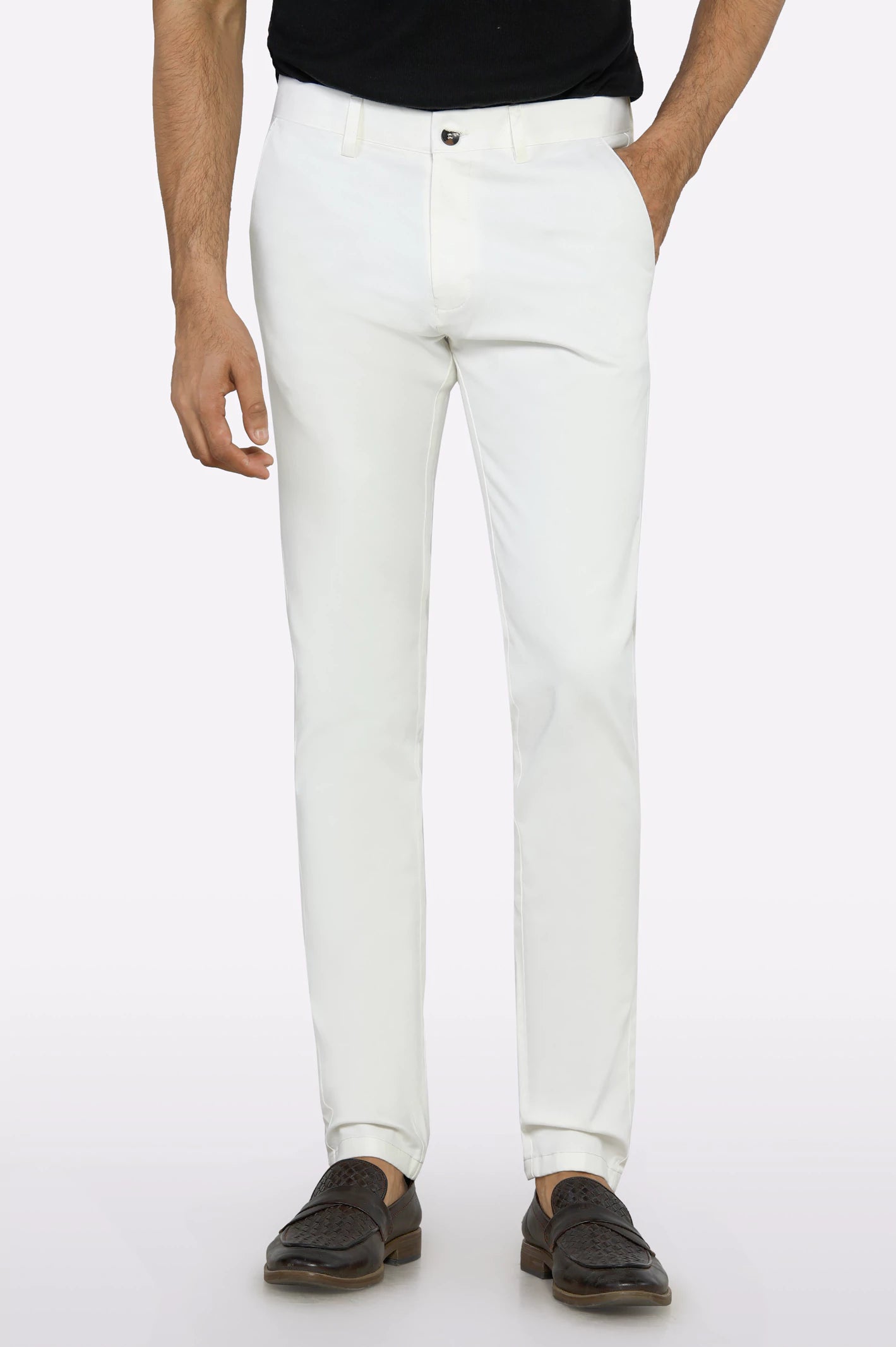 Men's Pants with Slant PocketsWhite Smart Fit Cotton Chino