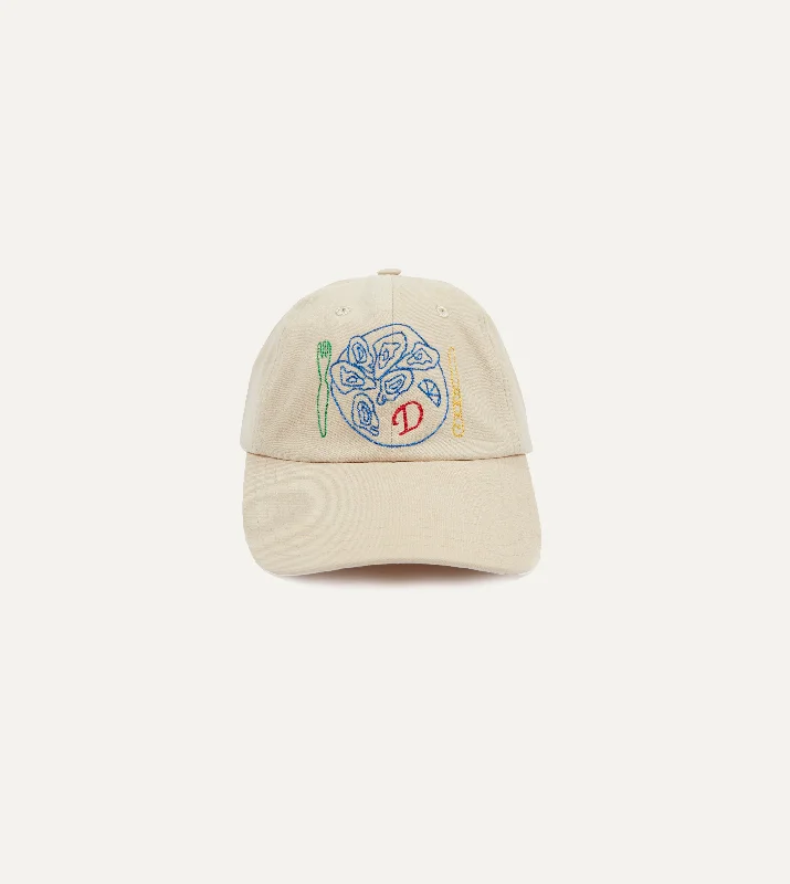 Bright Straw HatsEcru Chainstitch 'D' Oysters Cotton Twill Baseball Cap