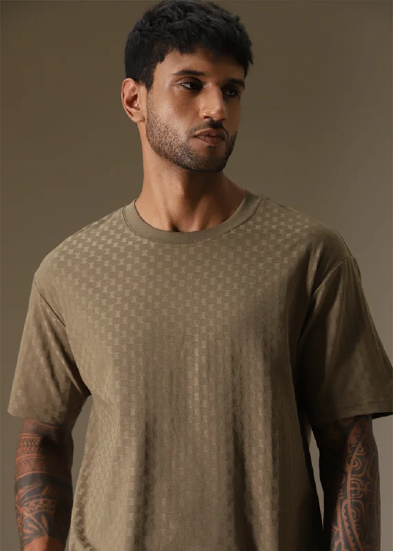Men's Shirts with Adjustable HemlinesOlive Texture Oversized T-shirt