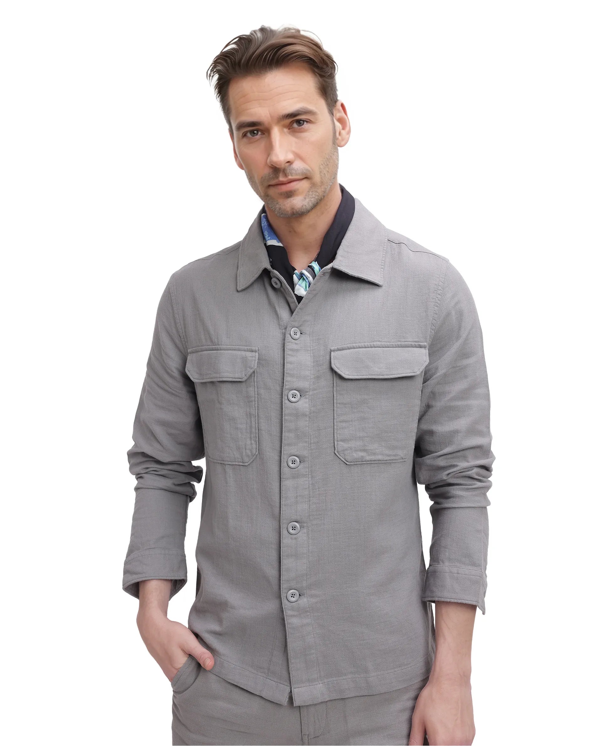 Men's Checked Short-Sleeve Shirts for Summer FunRare Rabbit Men Prest Light Grey Knitted Jacquard Fabric Two Front Flap Pocket Full Sleeve Regular Fit Shirt Men's Checked Short-Sleeve Shirts for Summer FunRare Rabbit Men Prest Light Grey Knitted Jacquard Fabric Two Front Flap Pocket Full Sleeve Regular Fit Shirt