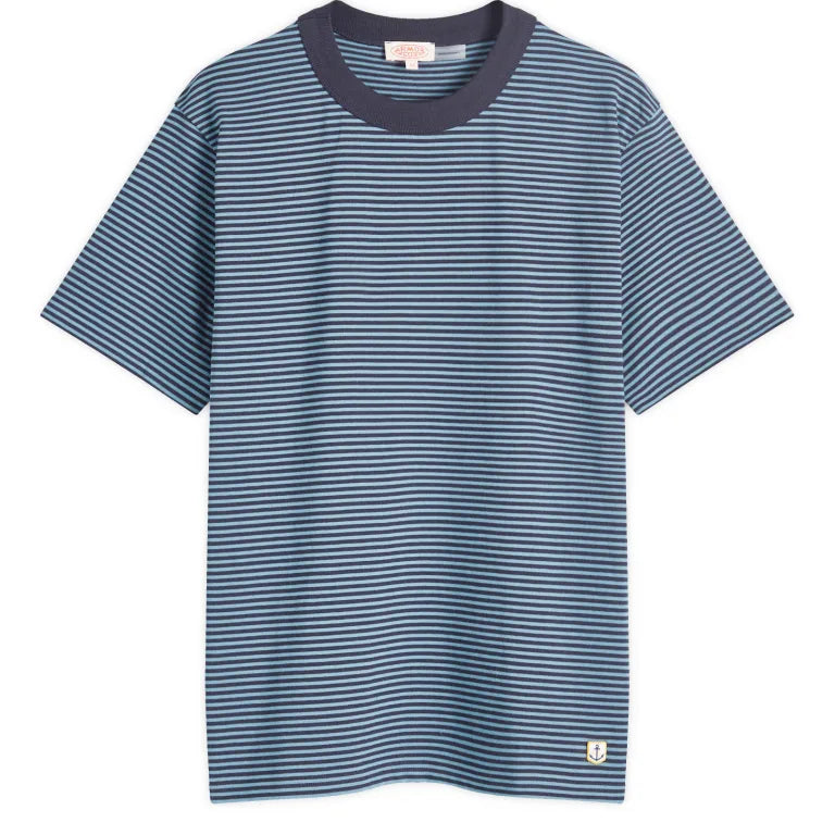 Men's Shirts with Roll-Up SleevesID80015-Armor Lux Teal Navy Hoop T-Shirt