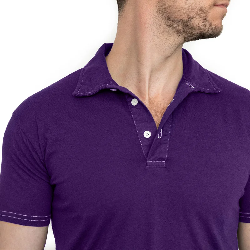 Men's Shirts with Velcro ClosuresOrganic Cotton Jersey Polo Shirt in Royal Purple