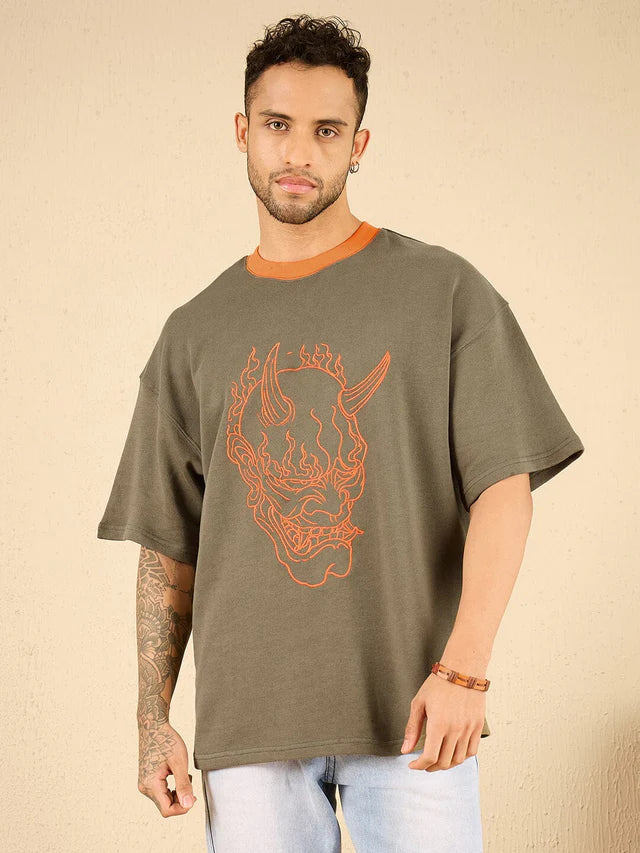 Men's Shirts with Velcro ClosuresUnisex Embroidered Oversize T-shirt