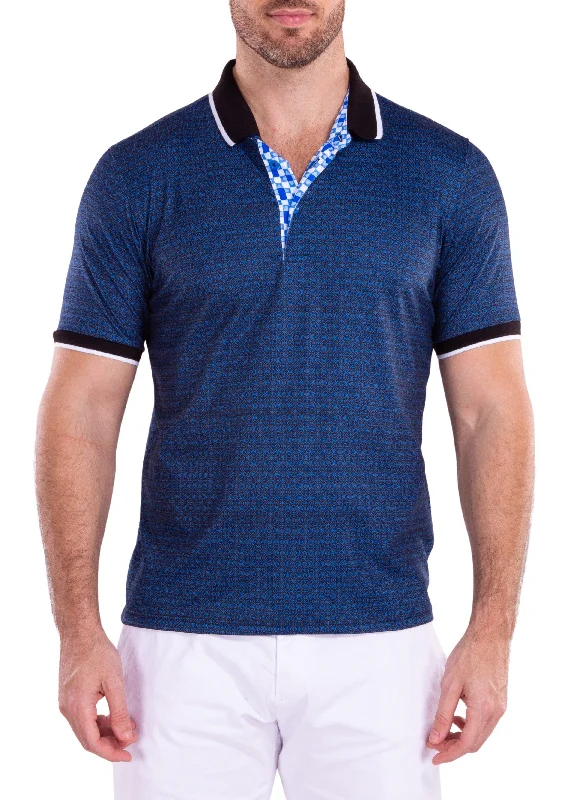 Men's Shirts with Abstract DesignsMoroccan Motif Pattern Printed Polo Shirt Navy