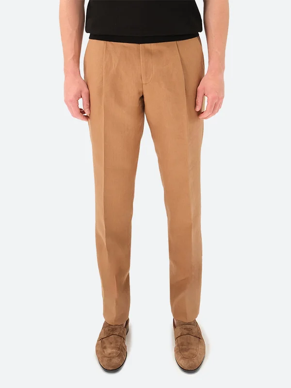 Men's Pants with Water-Resistant FabricSummer Linen Trouser - Tobacco