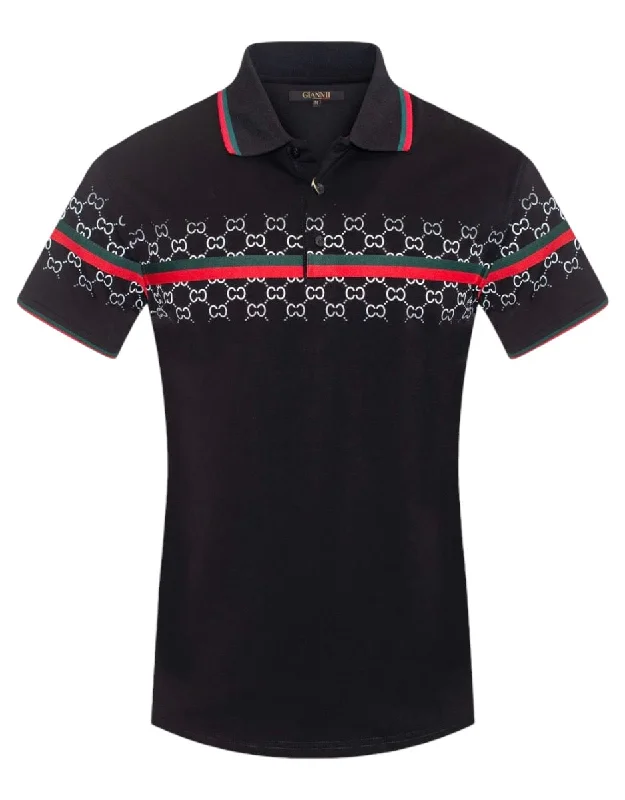 Men's Shirts with Embellished SleevesMen's Black Fashion design Polo T-shirt Red and Green Trims Slim-Fit Style-3305 Men's Shirts with Embellished SleevesMen's Black Fashion design Polo T-shirt Red and Green Trims Slim-Fit Style-3305