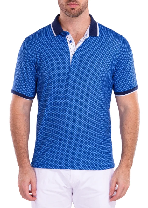 Men's Shirts with Single-Breasted DesignsMoroccan Pattern Geometric Printed Polo Shirt Blue Men's Shirts with Single-Breasted DesignsMoroccan Pattern Geometric Printed Polo Shirt Blue