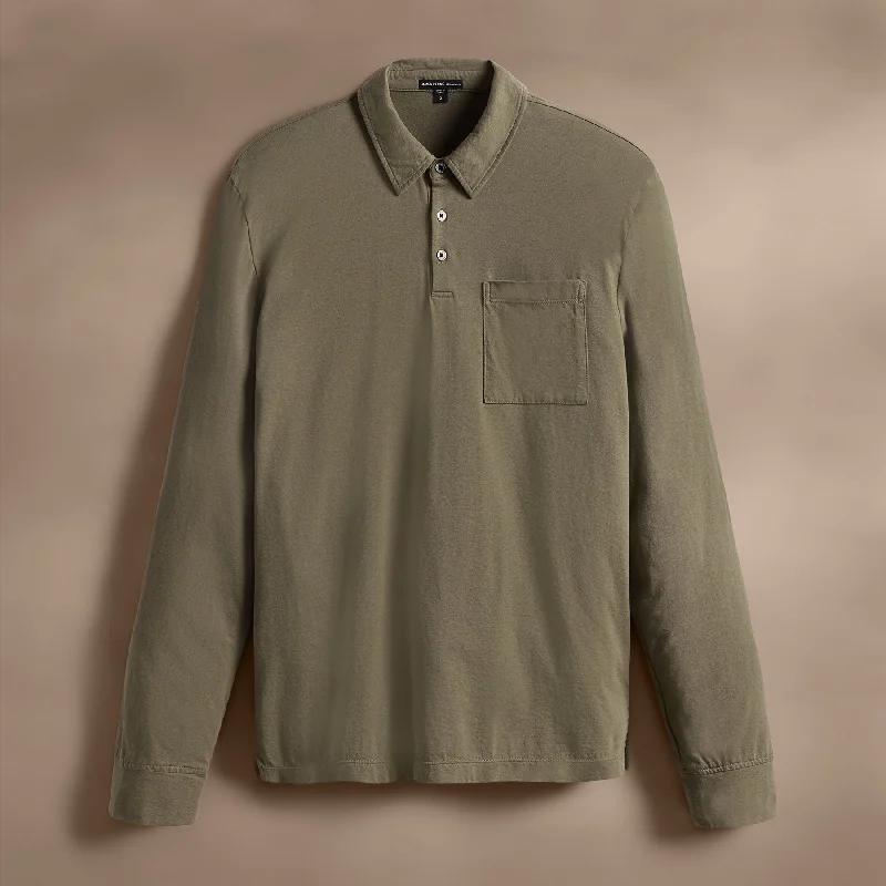 Men's Shirts with Snap ButtonsLong Sleeve Pocket Polo - Peet
