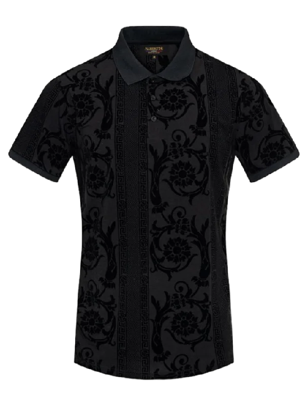 Men's Shirts with Short PlacketsBlack Men's Fashion Design Paisley Printed Short Sleeve Polo Shirt Regular-Fit